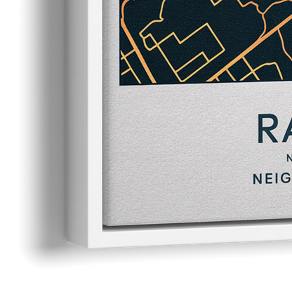 Raleigh Neighborhood Map - Close-Up White Frame Canvas