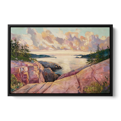 Bar Harbor Sunrise Over Acadia - Black Frame Canvas