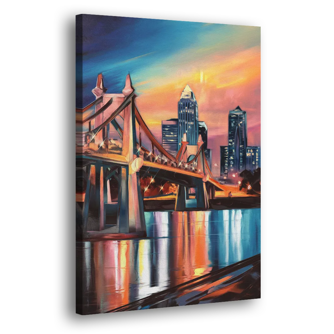 Cincinnati Skyline and Historic Bridges - Canvas Print Art Sides