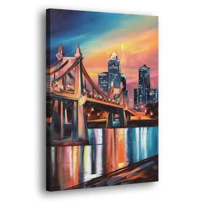 Cincinnati Skyline and Historic Bridges - Canvas Print Art Sides