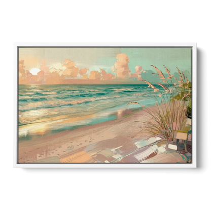 Hilton Head Island Oceanfront Sunrise - White Frame Canvas