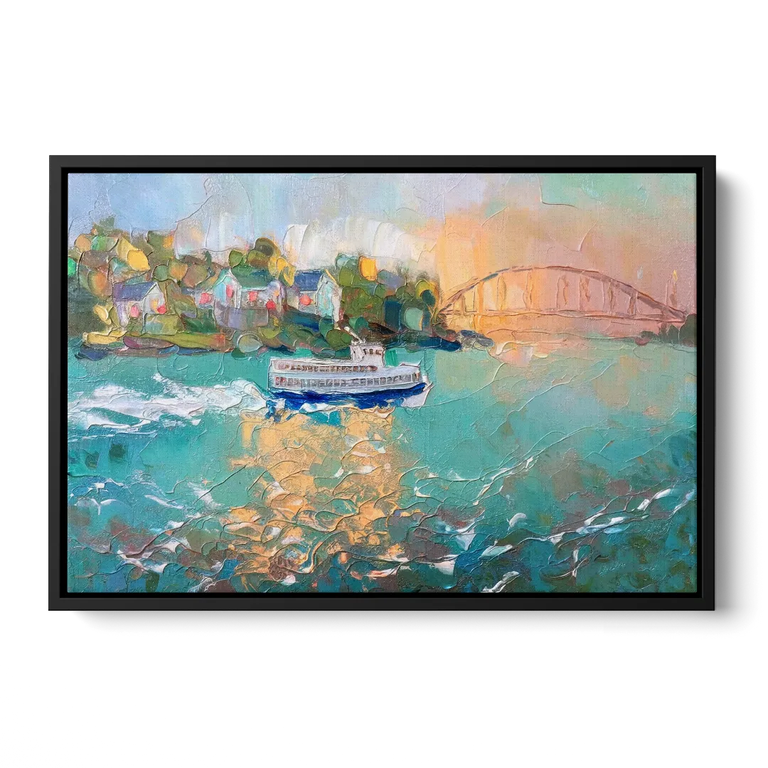 Mackinac Island Ferry Crossing - Black Frame Canvas