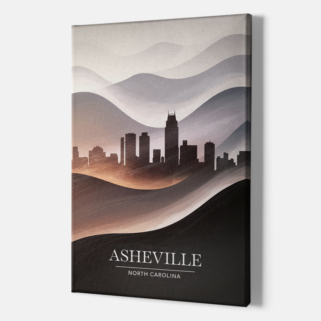 Asheville Skyline and Mountains - Canvas Wall Art Indoor