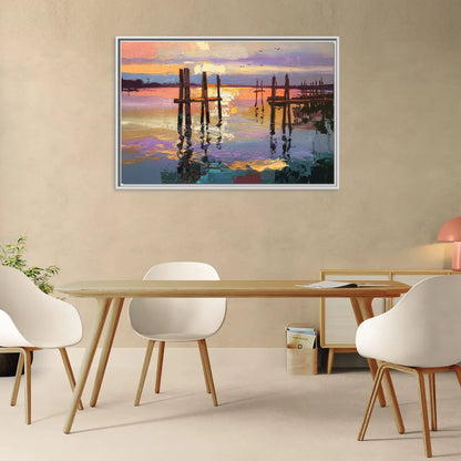Tacoma Waterfront Sunset - Living Room White Frame Canvas