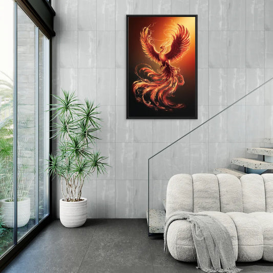 Phoenix Bird in Flight - Living Room Black Frame Canvas
