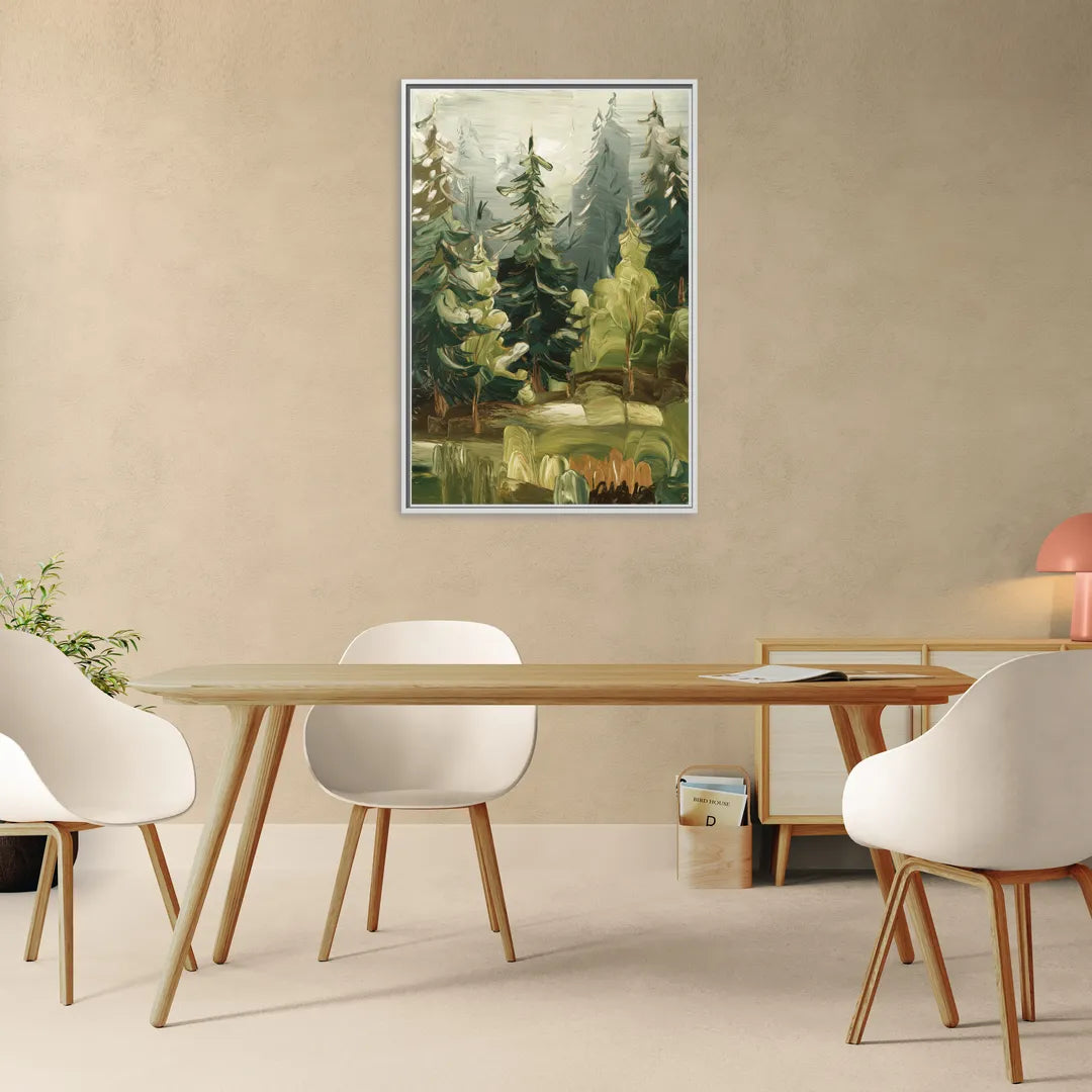 Spokane Evergreen Forests - Living Room White Frame Canvas