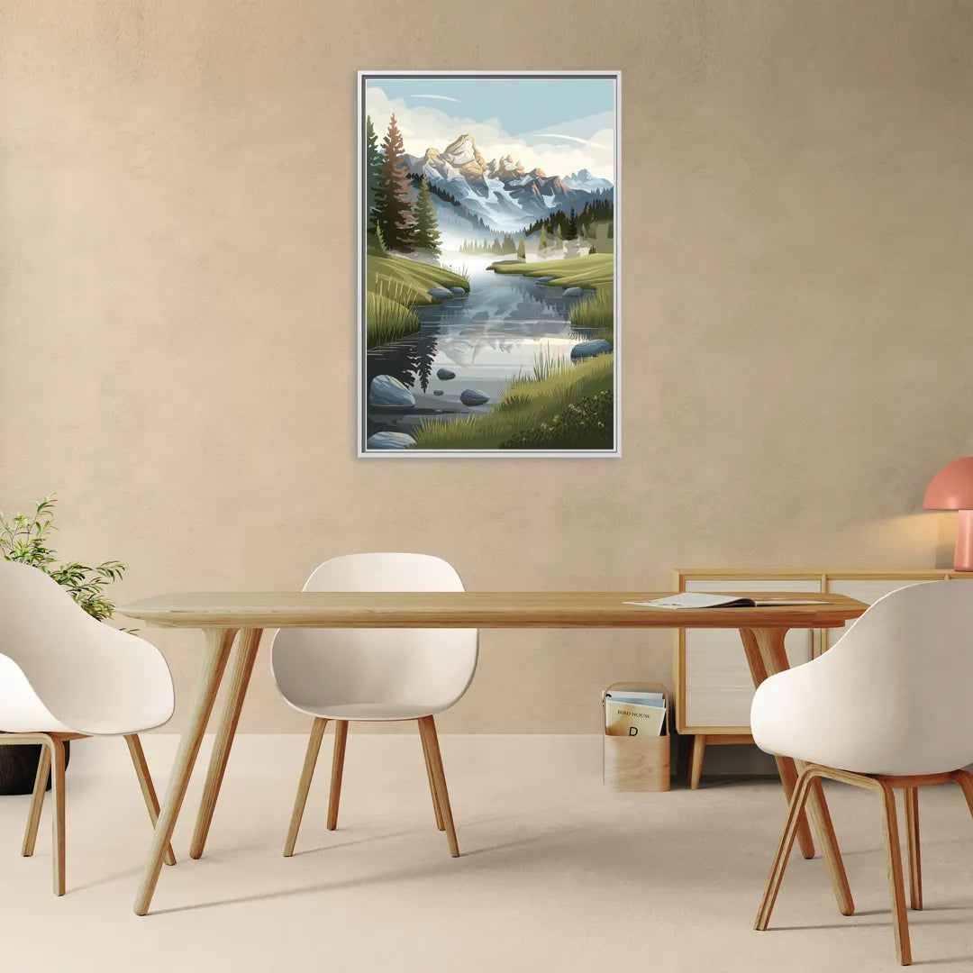Jackson Hole Alpine Serenity - Living Room White Frame Canvas