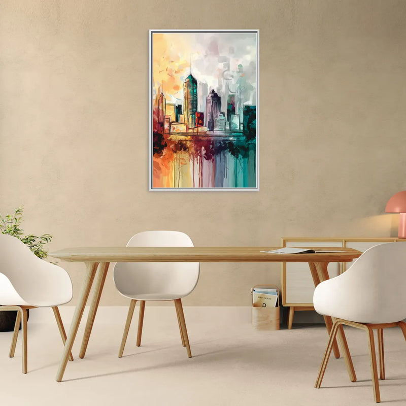 Indianapolis Downtown Skyline - Living Room White Frame Canvas