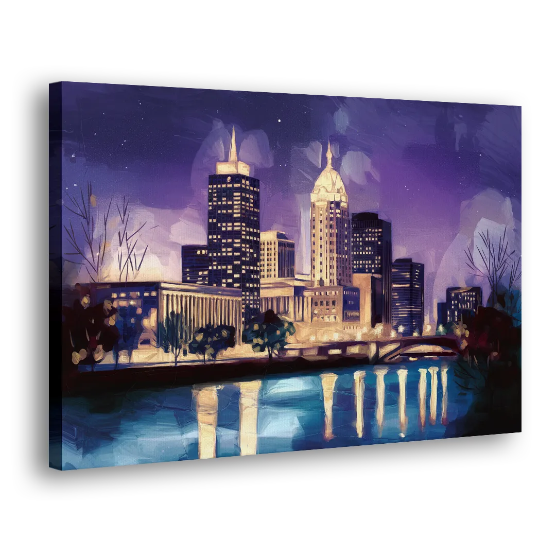 Indianapolis Nighttime Skyline - Canvas Print Art Sides