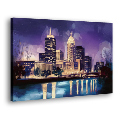 Indianapolis Nighttime Skyline - Canvas Print Art Sides