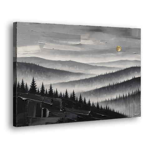 Above Bed Wall Art of Misty Pine Ridges - Canvas Wall Art - Side