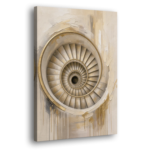 Abstract Architecture Painting of a Gilded Spiral Stair - Canvas Wall Art - Side