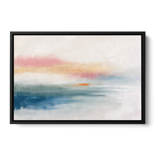 Abstract Art Above Bed with Tangerine Haze - Black Framed Canvas Wall Art - Front