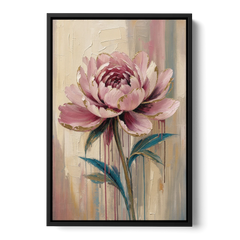 Abstract Art for Dining Room with a Gilded Peony - Black Framed Canvas Wall Art - Front