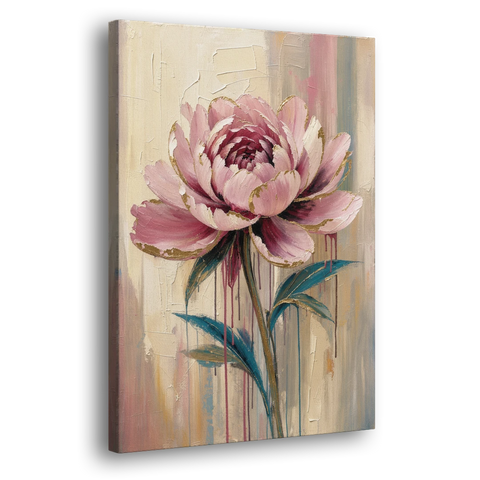 Abstract Art for Dining Room with a Gilded Peony - Canvas Wall Art - Side