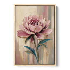 Abstract Art for Dining Room with a Gilded Peony - Oak Framed Canvas Wall Art - Front