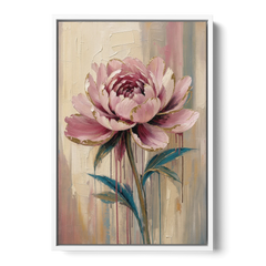 Abstract Art for Dining Room with a Gilded Peony - White Framed Canvas Wall Art - Front