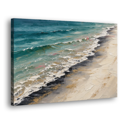 Abstract Beach Painting with Gold Foam Lines - Canvas Wall Art - Side