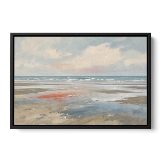 Abstract Beach Wall Art of Coral Tidal Flats - Black Framed Canvas Wall Art - Front