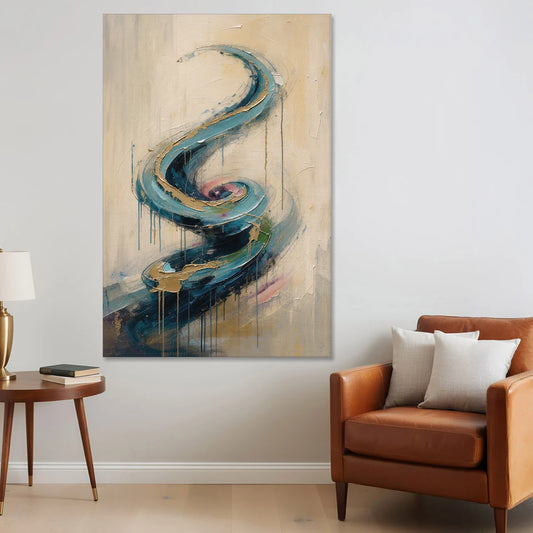 Abstract Blue and Gold Spiral Ascent - Canvas Wall Art - Sofa - 40x60