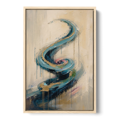 Abstract Blue and Gold Spiral Ascent - Oak Framed Canvas Wall Art - Front