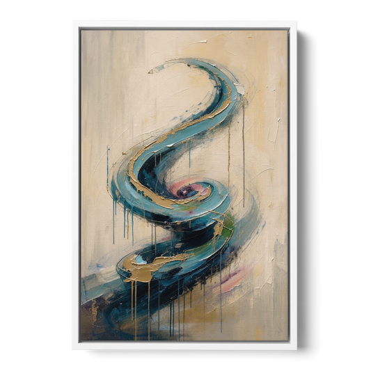 Abstract Blue and Gold Spiral Ascent - White Framed Canvas Wall Art - Front