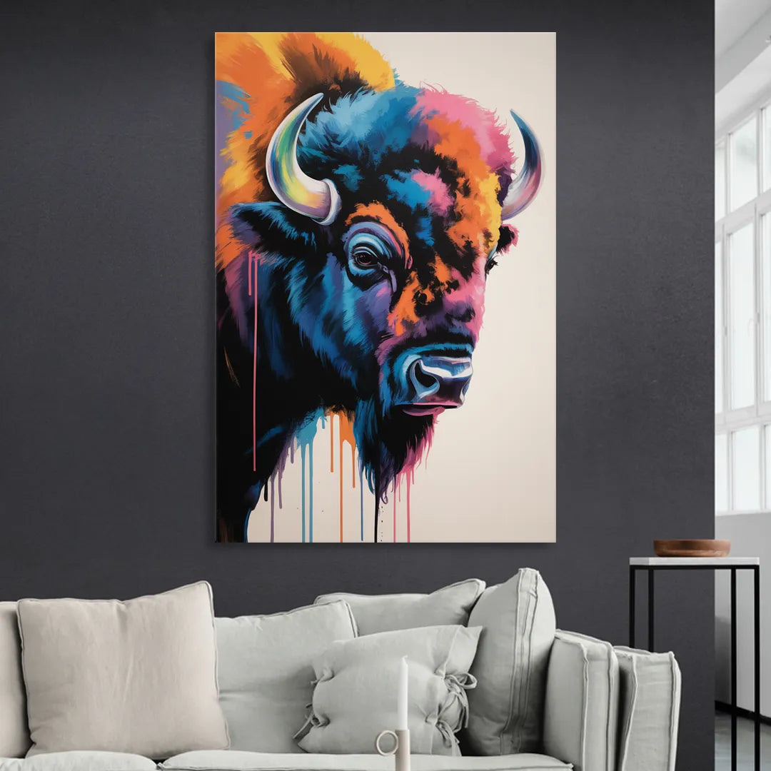 Abstract Buffalo Art Piece Sitting Room - Canvas Wall Art