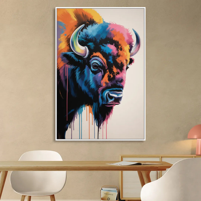 Abstract Buffalo Art Piece Living Room - White Canvas Wall Art