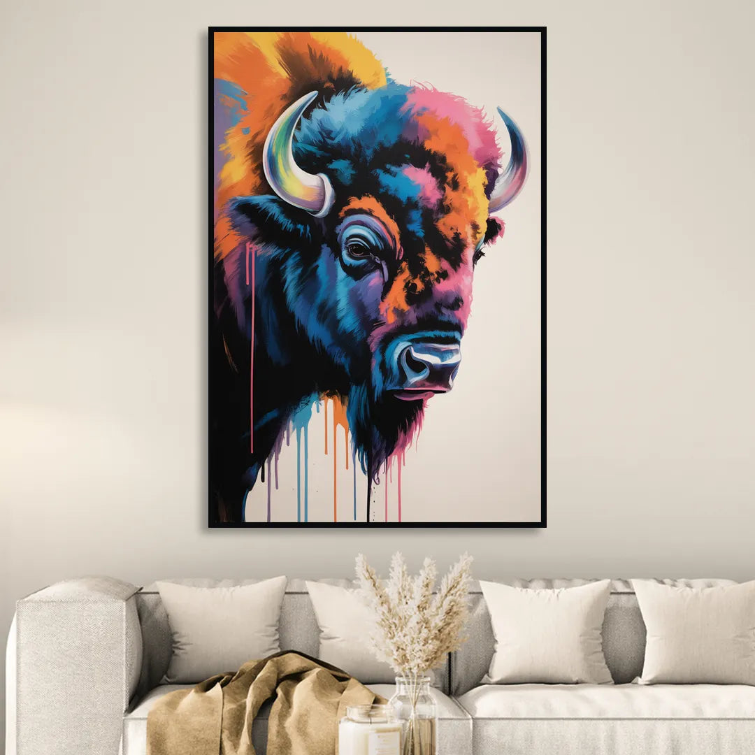 Abstract Buffalo Art Piece Sitting Room - Black Canvas Wall Art