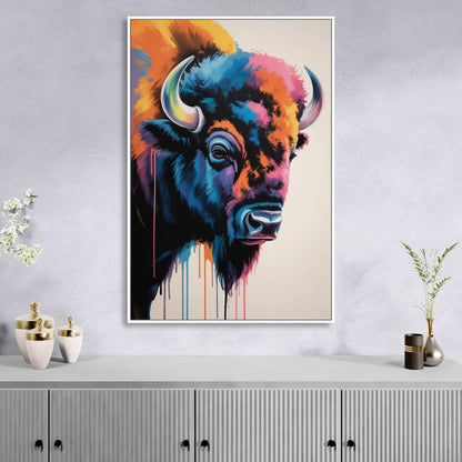 Abstract Buffalo Art Piece Sitting Room - White Canvas Wall Art