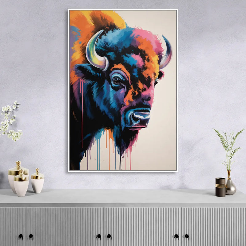 Abstract Buffalo Art Piece Sitting Room - White Canvas Wall Art