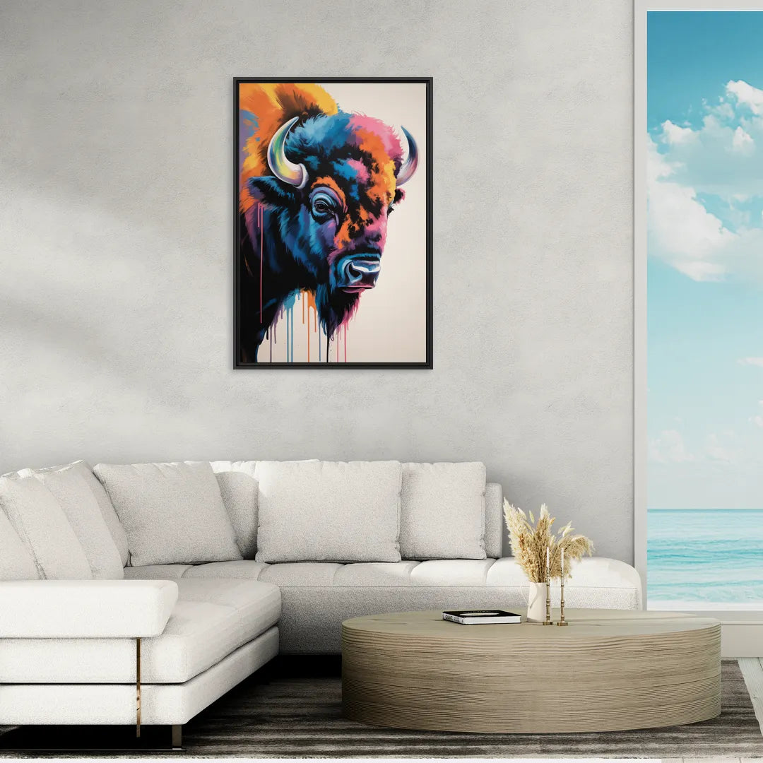 Abstract Buffalo Art Piece - Living Room Black Frame Canvas