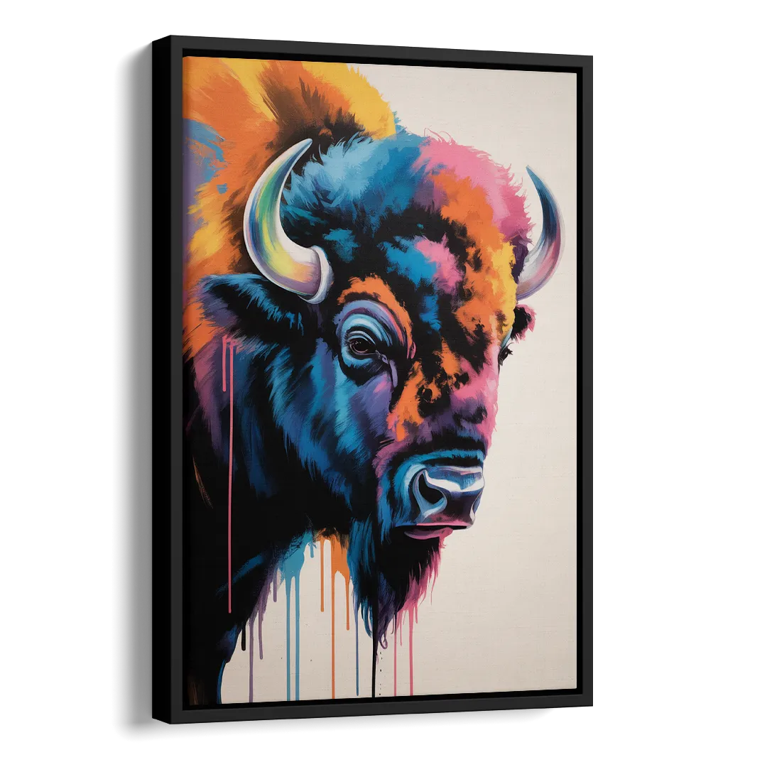 Abstract Buffalo Art Piece Side - Black Canvas Wall Art