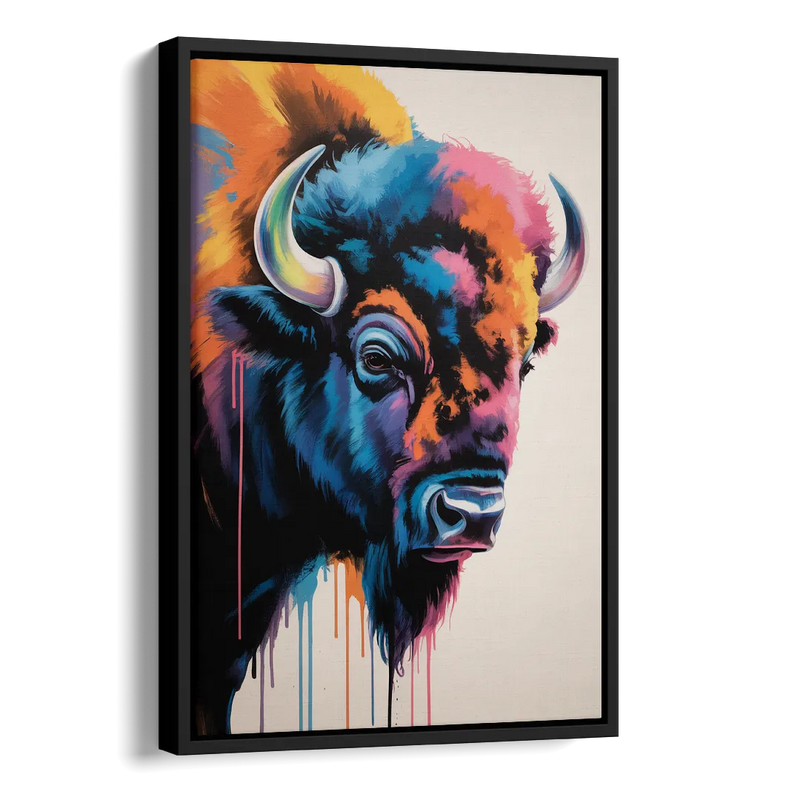 Abstract Buffalo Art Piece Side - Black Canvas Wall Art