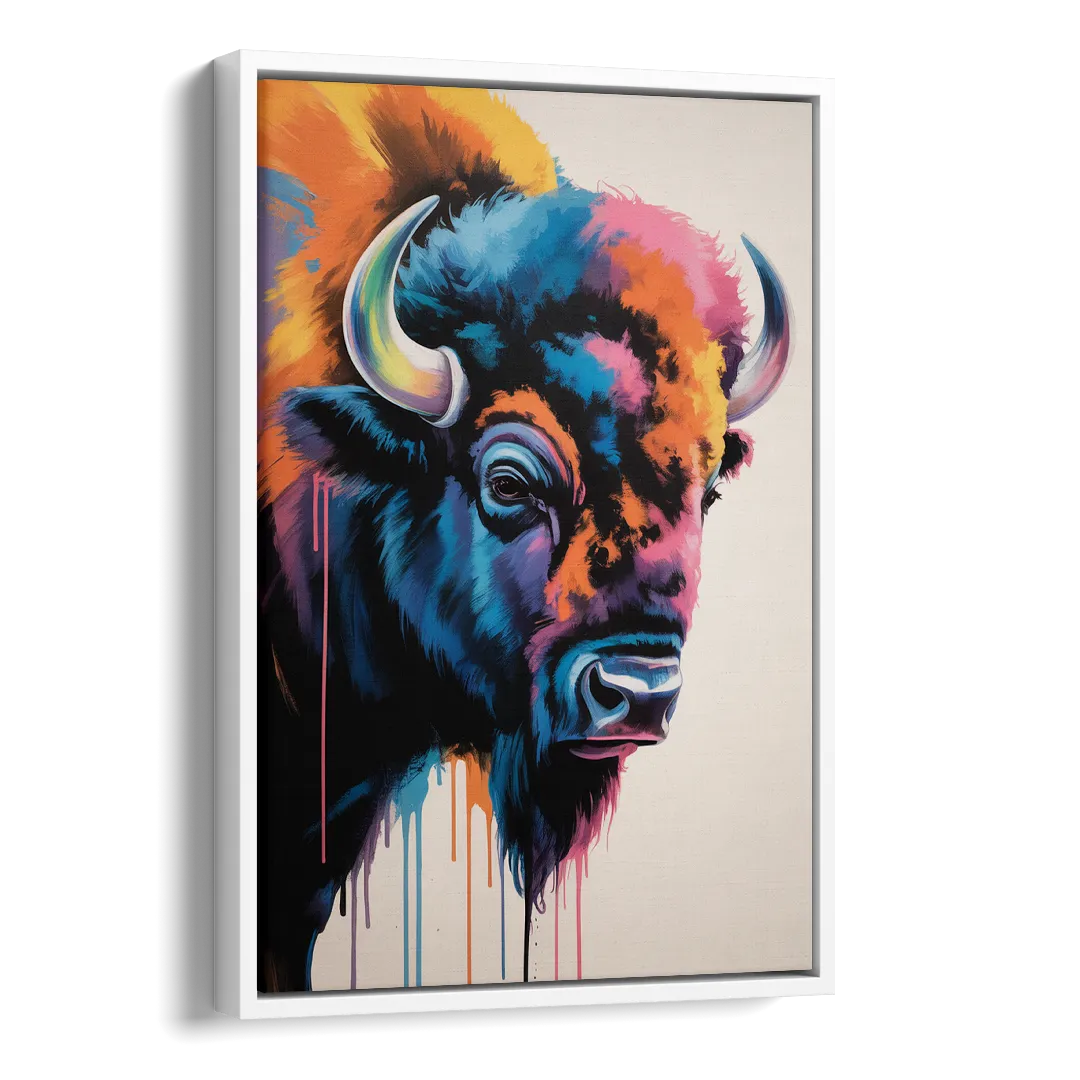 Abstract Buffalo Art Piece Side - White Canvas Wall Art