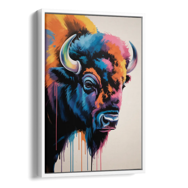 Abstract Buffalo Art Piece Side - White Canvas Wall Art