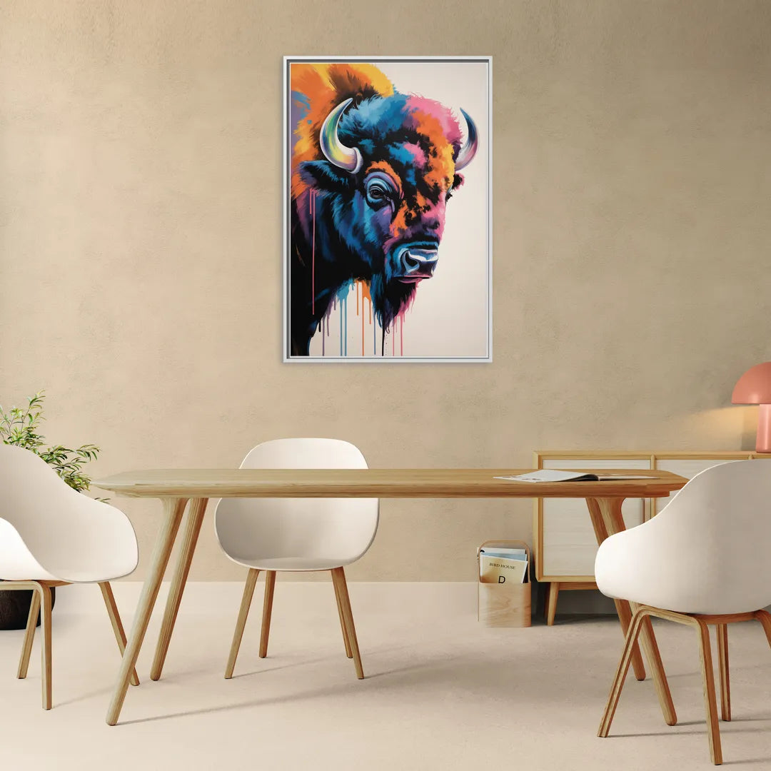 Abstract Buffalo Art Piece - Living Room White Frame Canvas