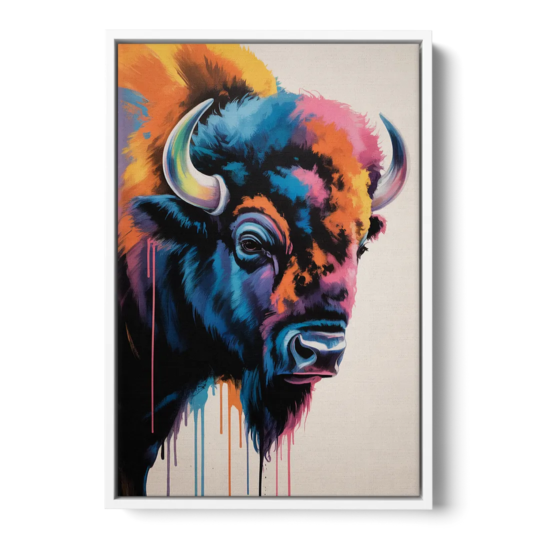 Abstract Buffalo Art Piece - White Frame Canvas