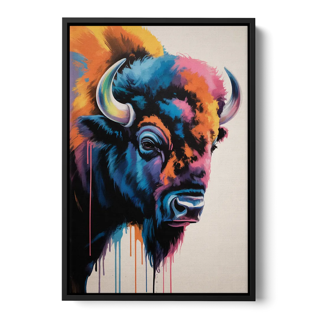 Abstract Buffalo Art Piece - Black Frame Canvas