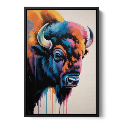Abstract Buffalo Art Piece - Black Frame Canvas