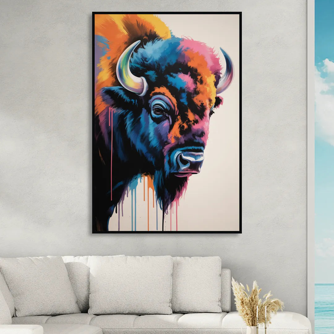 Abstract Buffalo Art Piece Living Room - Black Canvas Wall Art