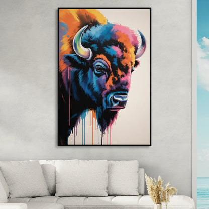 Abstract Buffalo Art Piece Living Room - Black Canvas Wall Art