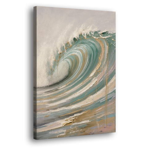 Abstract Coastal Wall Art of a Gilded Curling Wave - Canvas Wall Art - Side