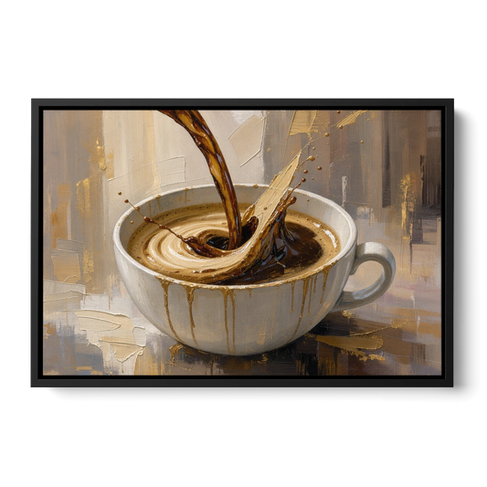 Abstract Coffee Art Pour and Swirl for the Kitchen - Black Framed Canvas Wall Art - Front