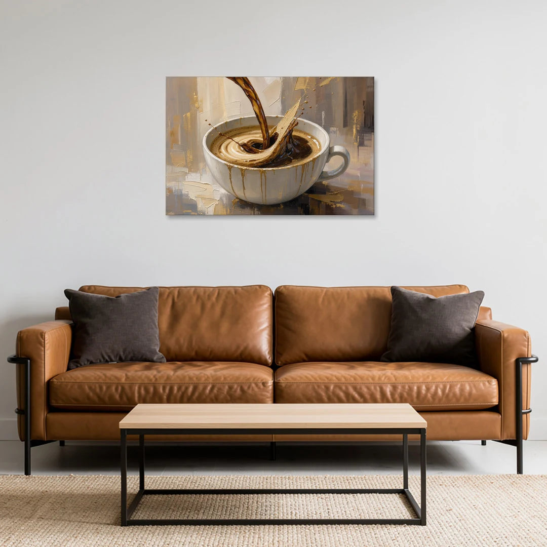 Abstract Coffee Art Pour and Swirl - Canvas Wall Art - Sofa - 36x24