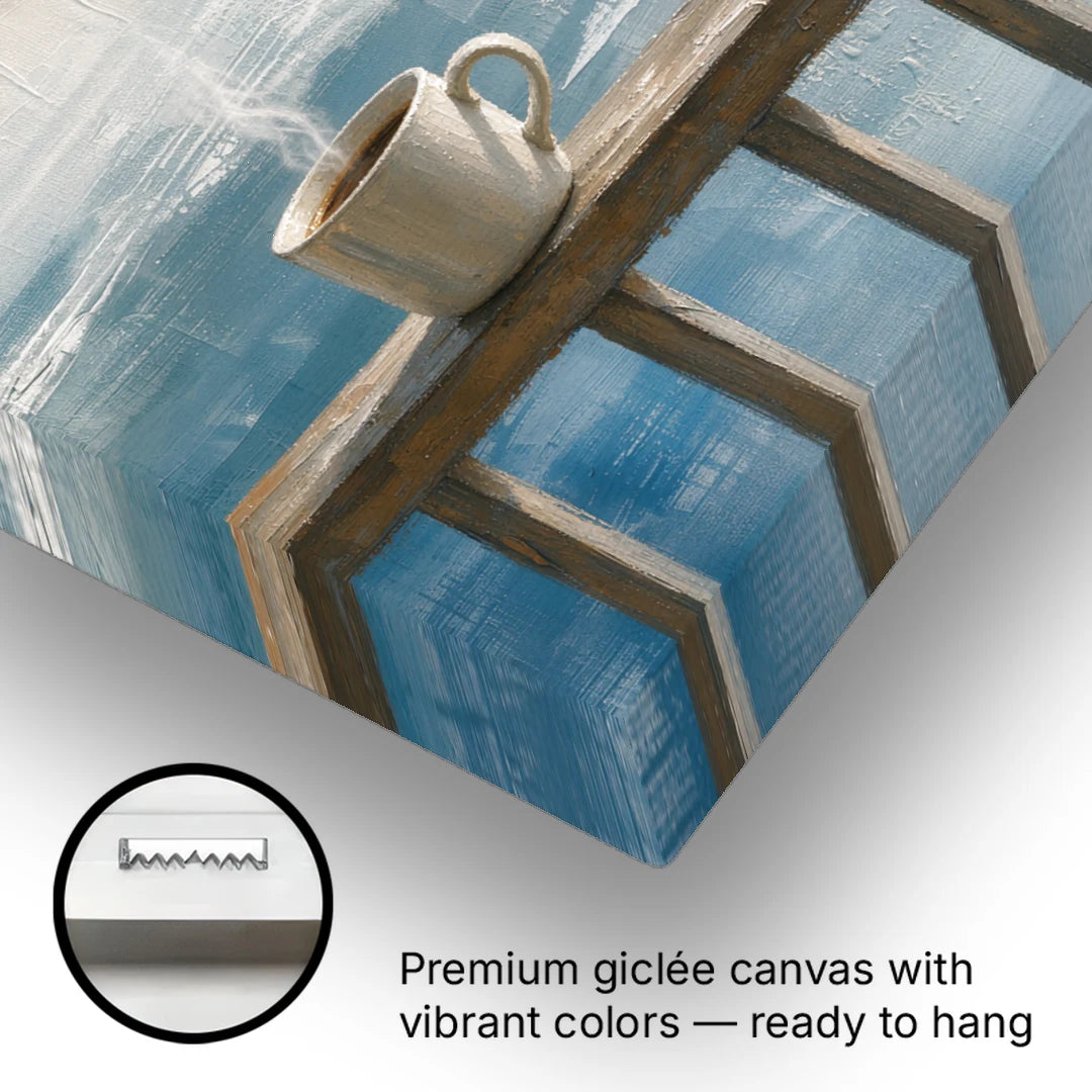 Abstract Coffee Painting on a Misty Balcony - Canvas Wall Art - Gallery Wrap Corner