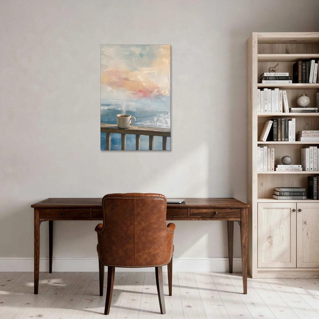 Abstract Coffee Painting on a Misty Balcony - Canvas Wall Art - Office - 24x36
