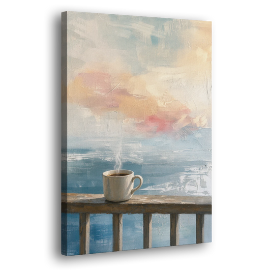 Abstract Coffee Painting on a Misty Balcony - Canvas Wall Art - Side