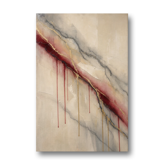 Abstract Crimson Vein in Cream Marble - Canvas Wall Art - Front