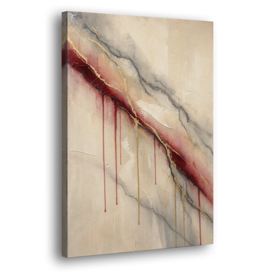 Abstract Crimson Vein in Cream Marble - Canvas Wall Art - Side